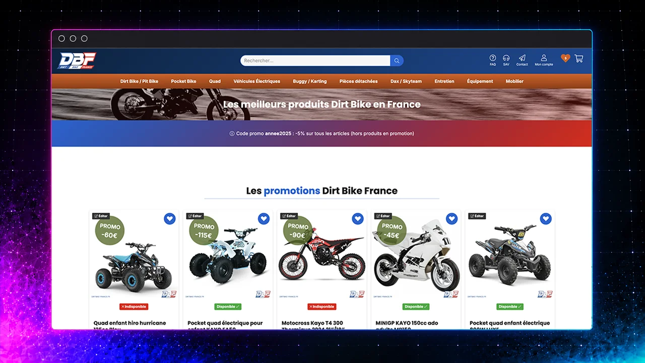 Création du site e-commerce Dirt Bike France, migration technique et connexion ERP Codial par WPOP