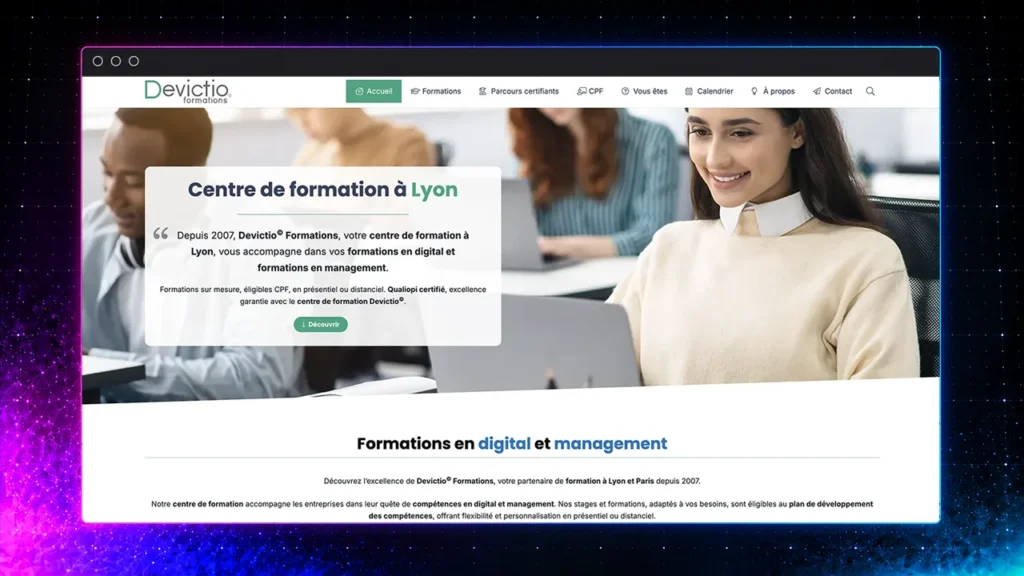Refonte SEO du site Devictio Formations, centre de formation digitale à Lyon, par WPOP